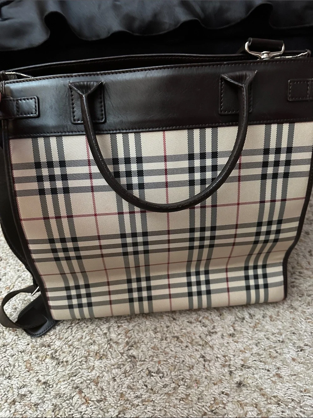 Burberry Beige Check Canvas Messenger Bag with Dark Brown Trim